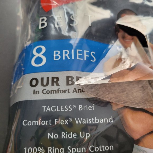 Hanes Tagless Briefs Men's XL 8 Pack 100% Cotton Cool Comfort Fabric NWT - Picture 2 of 4